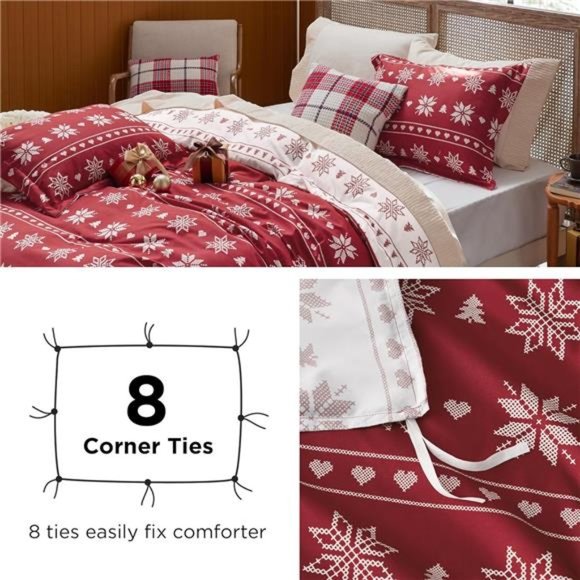 Christmas Duvet Cover King Reversible Snowflake Printed Red White NWT - Picture 3 of 5
